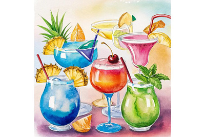 Watercolor Cocktails branding design graphic design illustration typography vector