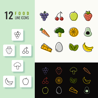 Healthy food icons branding graphic design icons illustration web design