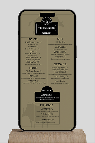 iPhone Gastropub Menu Design art direction brand brand design brand identity branding brands creative direction design digital menu graphic design illustration logo menu design restaurant brand restaurant visual identity type type design ui ux visual identity