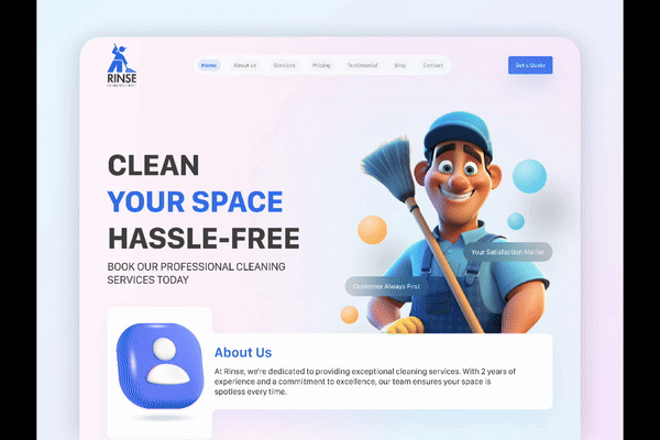 Cleaning Service Landing Page cleaning service website landing page product design ui ui design ui designer uiux user experience user interface ux ux design ux designer visual design website design