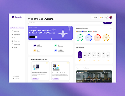 Algorizin Analytics Dashboard anaytics branding dashboard design education product purple ui