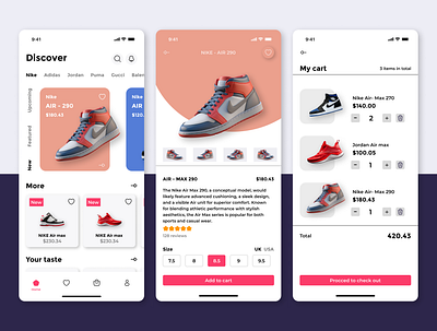 E-commerce app for shoe purchase(RE DESIGN) aesthethic colorful e commerce mobile app design shoe app simple ui unique user interface ux