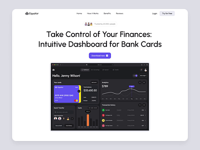 Equator Finance Landing Page admin panel analytics b2b charts clean dark dashboard finance landing page minimal product saas