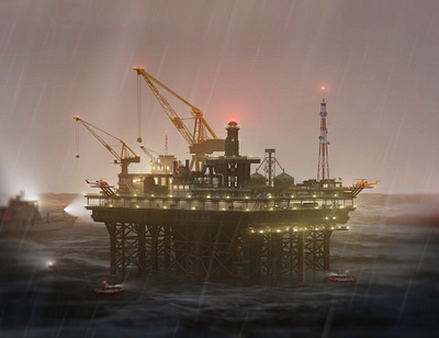 Oil rig in the middle of the ocean 3d 3d render cinema 4d game model modeling ocean oil rig photoshop redshift ship