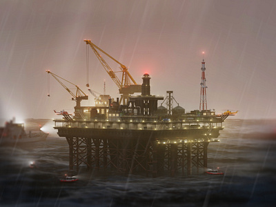 Oil rig in the middle of the ocean 3d 3d render cinema 4d game model modeling ocean oil rig photoshop redshift ship