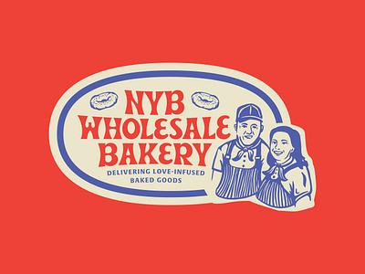 NYB Wholesale Bakery - Badge americana bagel baked bakery baking brand branding croissant design desserts drawing graphic design illustration inking logo pastry retro vintage