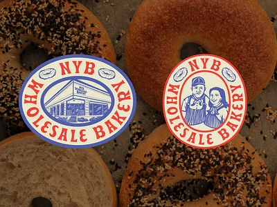 NYB Wholesale Bakery - Badges americana badge bagel baked goods brand branding breakfast building design dessert drawing graphic design illustration inking logo pastry portrait retro sketch vintage