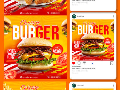 Social Media Post Cheesy Burger graphic design