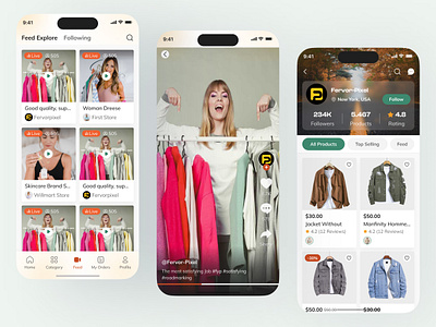 Ecommerce app UI - Live Shopping App clothing design e commerce ecommerce app fashion live live shopping mobile app mobile app ui design ui ui ux design visual design