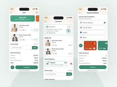 Ecommerce app UI - Cart & Checkout cart checkout clothing clothing store design e commerce ecommerce app fashion fashion cart fashion store fervorpixel mobile app mobile app ui design ui ui ux design