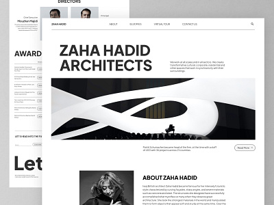 Zaha Hadid - Architecture Portfolio Minimalist Website - About about us about us page about us website architect architecture branding building clean company profile luxury minimalist modern personal website ui ux web design web designer website website design