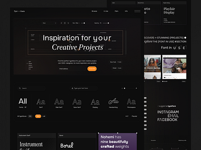 TypeOasis - Typeface Collection Landing Page card collection creative dark dark mode design font fonts landing landing page typeface typefaces ui uiux ux web design