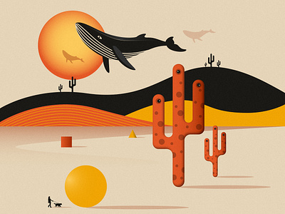 Mirage I affinity designer cactus desert minimalism orange sand surrealism vector vector landscape whales yellow