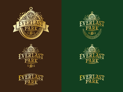 Everlast Park Logo branding celebration compass confetti crest emblem illustration lettering logo logo design matt vergotis serif streamers typeface design verg