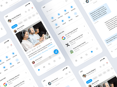 Professional Social Media & Job App Design 💼 app branding career chat community design freinds homepage jobs messenger mobile mockup online post proffesional remote social medi talent ui ux