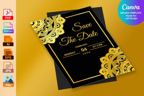 Wedding Card Design with Golden Mandala