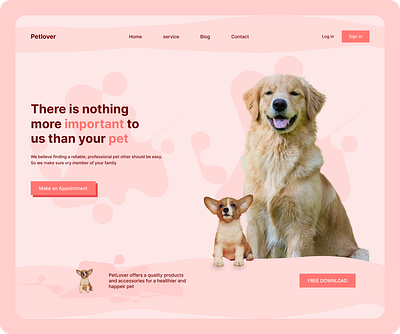 Petlover & Care Landing Page Design colour cta design figma images pet typography ui