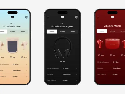 Urbanista App app battery clean colorfull design earphones flat headphones interface mobile settings solar ui ux
