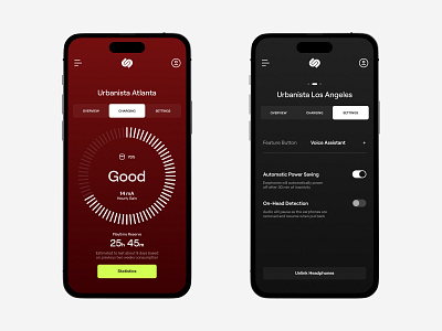 Urbanista App app battery clean design earphones flat headphones interface mobile settings solar ui ux