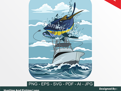 Tuna Boat Fishing Illustration Designed By Donan Antler Tackle boatfishingillustration boatfishinglogo boatlogo tunaboatfishing tunafishingillustration tunafishinglogo tunaillustration