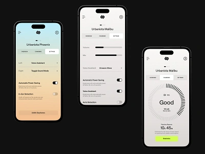 Urbanista App app battery clean design earphones flat headphones interface mobile settings solar ui ux