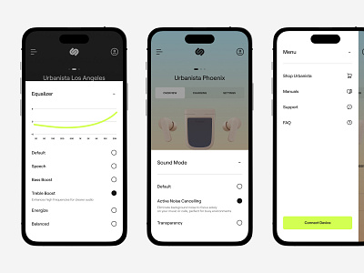 Urbanista App app clean design eaphones equalizer flat headphones interface menu mobile settings ui ux