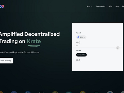 Landing Page: Amplified Decentralized Trading on Krate animation crypto cryptolandingpage landing ui web web3