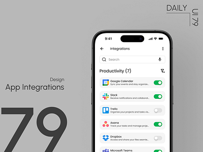Day 79: App Integrations app integrations app management categorized list daily ui challenge search functionality ui design user friendly