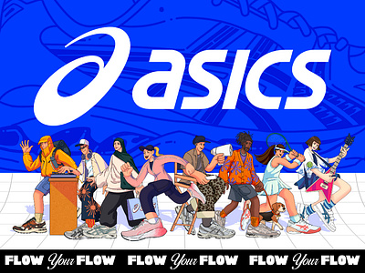 Asics Key Visual Campaign | Flow your Flow animation branding cartoon character design design digital illustration festival branding flat art graphic design illustration logo motion graphics