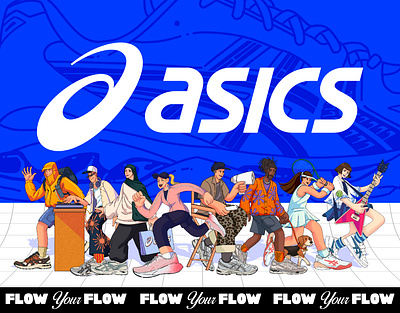 Asics Key Visual Campaign | Flow your Flow animation branding cartoon character design design digital illustration festival branding flat art graphic design illustration logo motion graphics