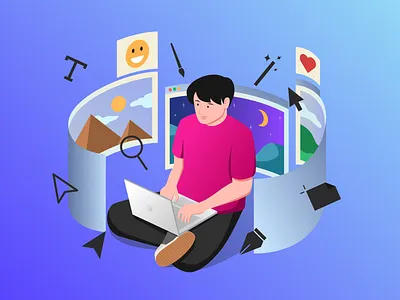 Scenery Stock Image Browsing - Illustration create creating emoji graphic design illustration isometric laptop magic picture remote working retouch scene scenery work working working from home