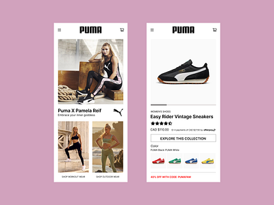 Online Shop Mobile Screens app branding clean concept digital design ecomm ecommerce fashion grids interface minimal mobile mobile design model puma typography ui ux web design webdesign