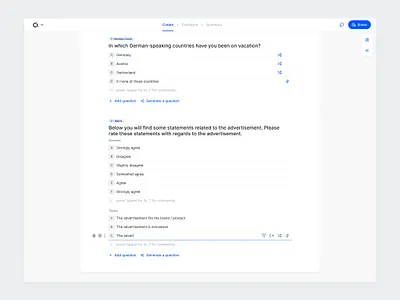 Survey Creation Design clean concept dashboard design interface light questions research survey theme ui ux