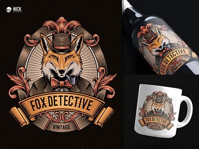 The Fox Detective animal illustration badge logo brand design branding classic design detective drawing fox hand drawing hand drawn illustration label design merchandise mystery old school tshirt design vector vintage vintage badge