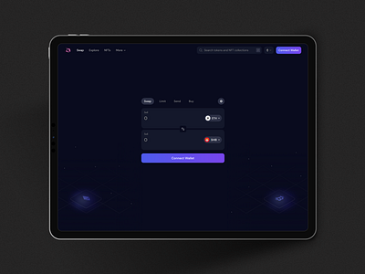 Swap Crypto Web App 3d app bitcoin crypto cryptocurrency dark dark mode dashboard exchange finance gradient graphic design illustration ipad menu minimal search swap ui web