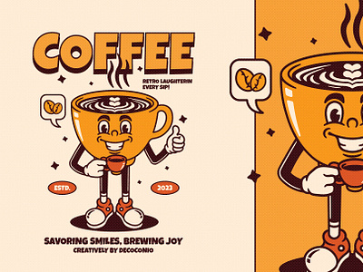 Enjoy Coffee brand brand identity branding caffeine cartoon character classic coffee design espresso graphic design illustration logo mascot old style retro vector vintage