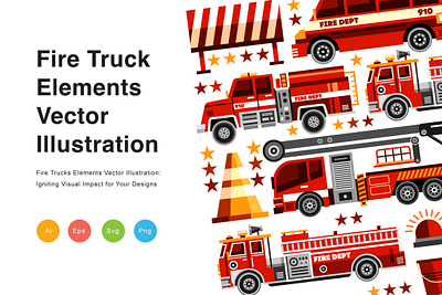 Fire Trucks Elements Vector Illustration dumpster