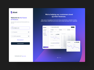 Sign-up page for a Financial Accounting Platform accounting design system figma finance fintech log in onboarding sign up