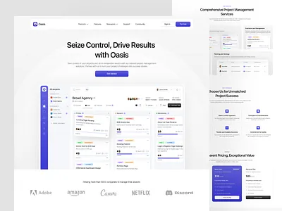 Project Management - Landing Page bento dashboard design desktop hero section kanban landing page management pricing project project management saas task ui website
