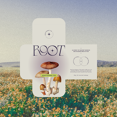 Adaptogenic Tea Design aesthetic branding elegant ethereal graphic design logo mushroom packaging spiritual tea