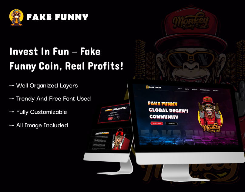 Fake Funny Meme Coin Web Template bootstrap crypto crypto investor crypto trading crypto trading platform cryptocurrency cryptomarket design fake funny coin html template html website meme coin memecoin tailwindcss token trader ui uiux web template website template