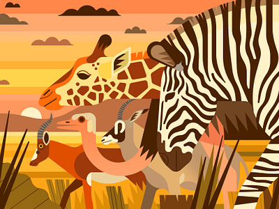 Heart of Africa 2d africa animals conservation digital editorial flat folioart illustration nature owen davey vector zoo