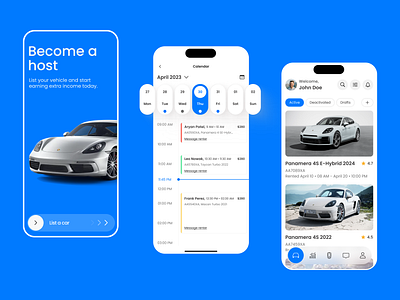 Rental Car Mobile Design app booking branding calendar card concept figma home host interface listing luxury car management mobile rent rental service transport ui ux