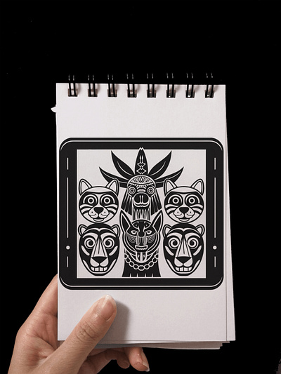 The five totem masks Buganda's interpretation. graphic design illustration vector