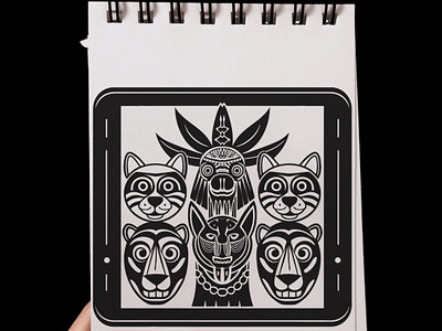 The five totem masks Buganda's interpretation. graphic design illustration vector