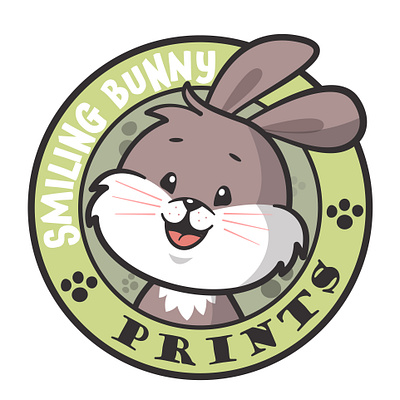 Smiling Bunny PRINTS - Logo Design bunny logo business cartoon animal cartoon bunny cartoon rabbit character design children cute character floppy fun funny graphic design happy kids design logo paws pink bunny prints smilling sweet