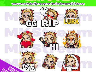 Twitch emotes demon slayer rengoku ultimate pack animated emotes anime chibi cute demon slayer demon slayer emotes design discord emotes emote emotes hashira hashira flame illustration kimetsu no yaiba rengoku rengoku emotes sub badge tanjiro twitch emotes youtube emotes