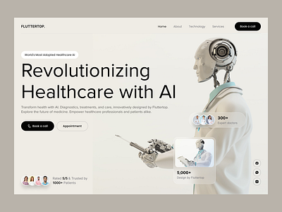 AI Website For Healthcare UI Design ai ai website artificial intelligence clinic doctor app doctor appointment eps fluttertop health health care healthcare healthcare design hero section hospital machine learning medical medicine patient ps website design