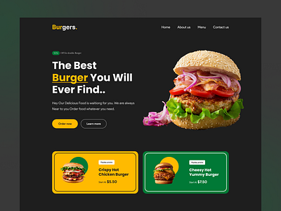 Burgers website burger description estimate product recipe shipping shop all ui