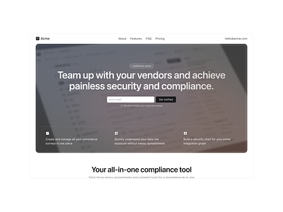 Compliance and security platform landing page clean design enterprise hero landing marketing minimalist modern page product saas software ui